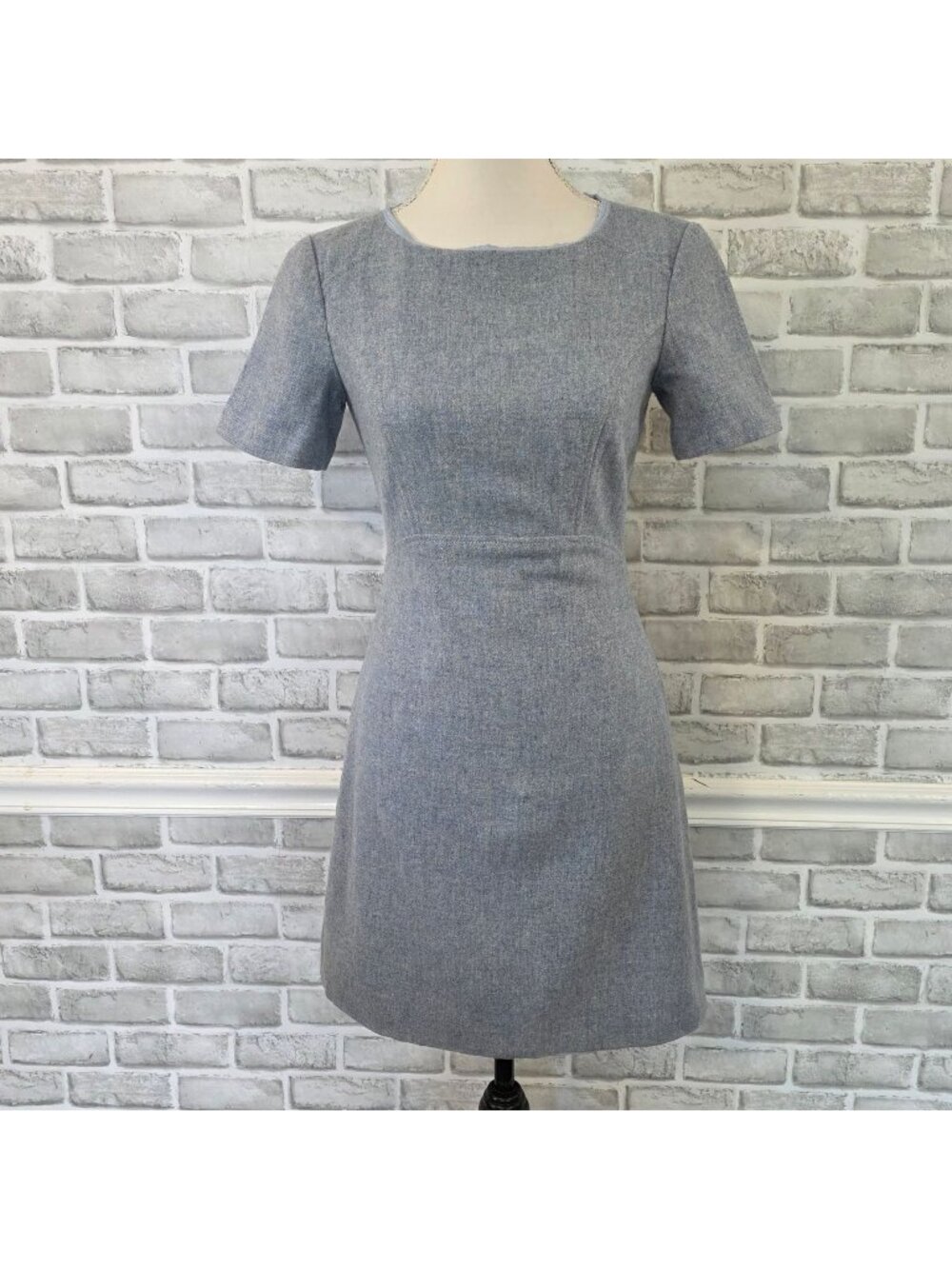 Hobbs London Blue Gray Wool Blend Sheath Dress Short Sleeve Tailored 4 Classic